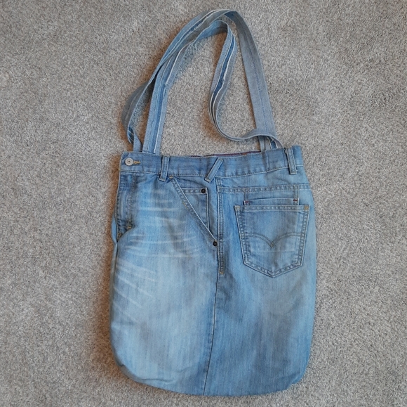 Levi's Jeans Bag Boho Shoulder Tote Custom Handmade Cotton Lined - Picture 1 of 15